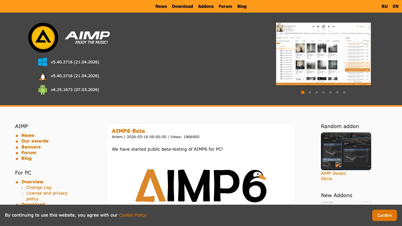 AIMP Audio Player official website preview