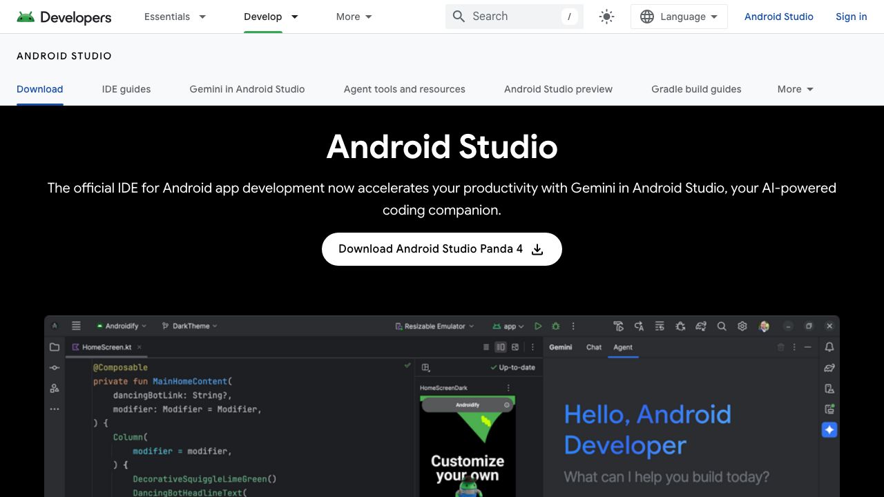 Android Studio official website preview