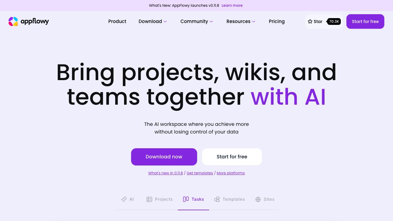 AppFlowy official website preview