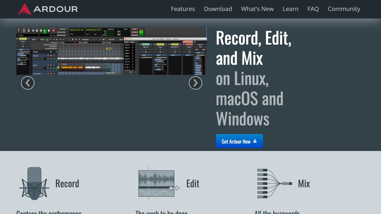 Ardour DAW official website preview