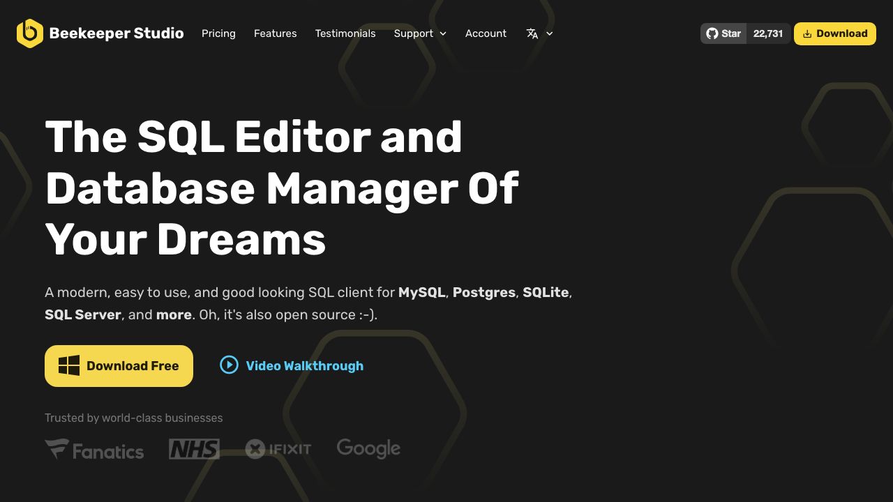 Beekeeper Studio official website preview
