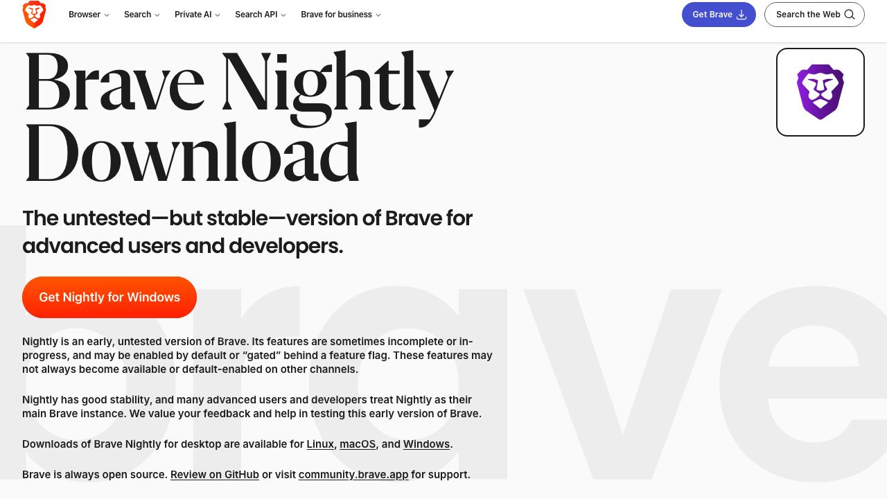 Brave Nightly official website preview