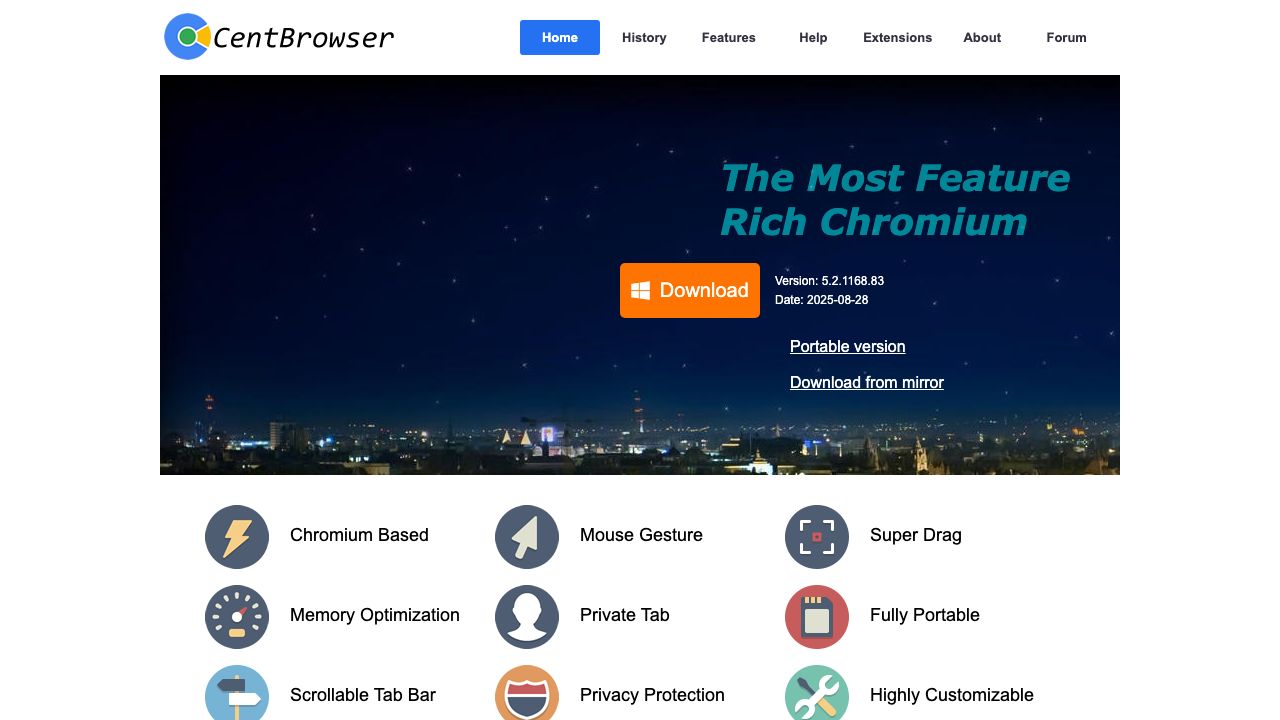 Cent Browser official website preview