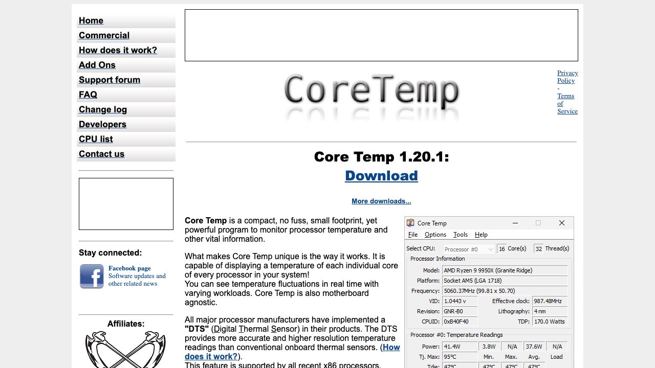 Core Temp official website preview