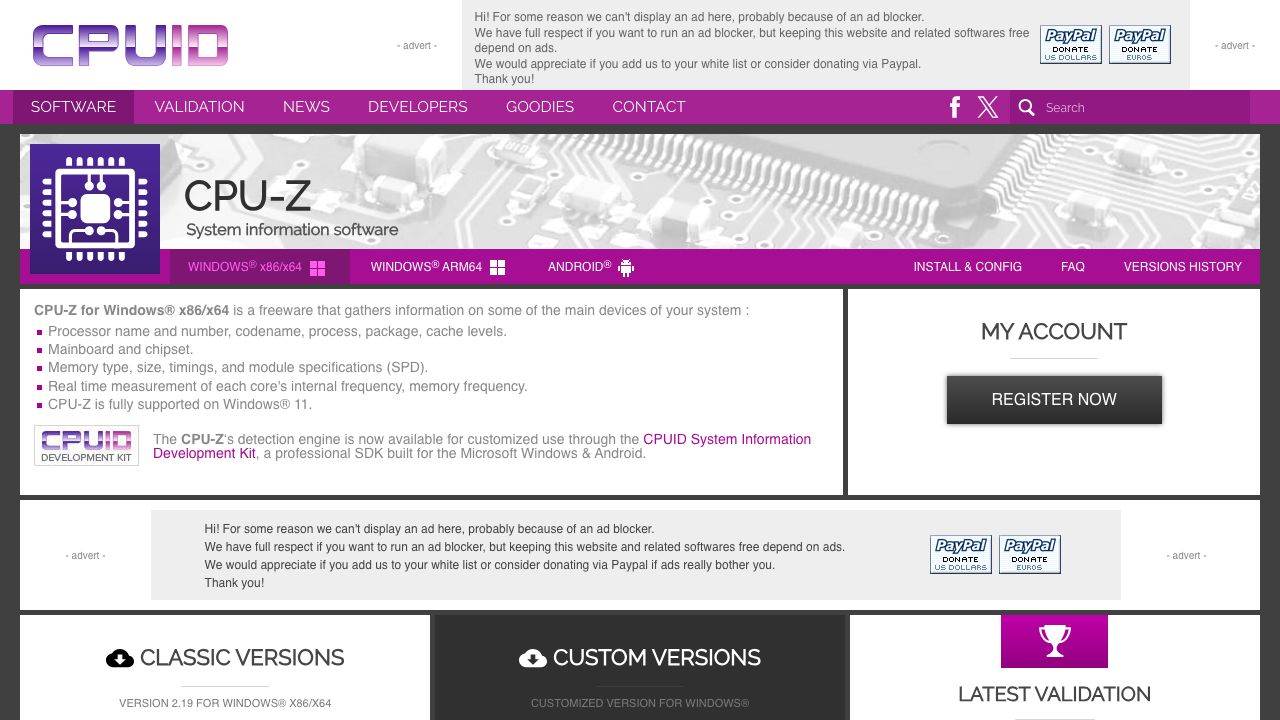 CPU-Z official website preview