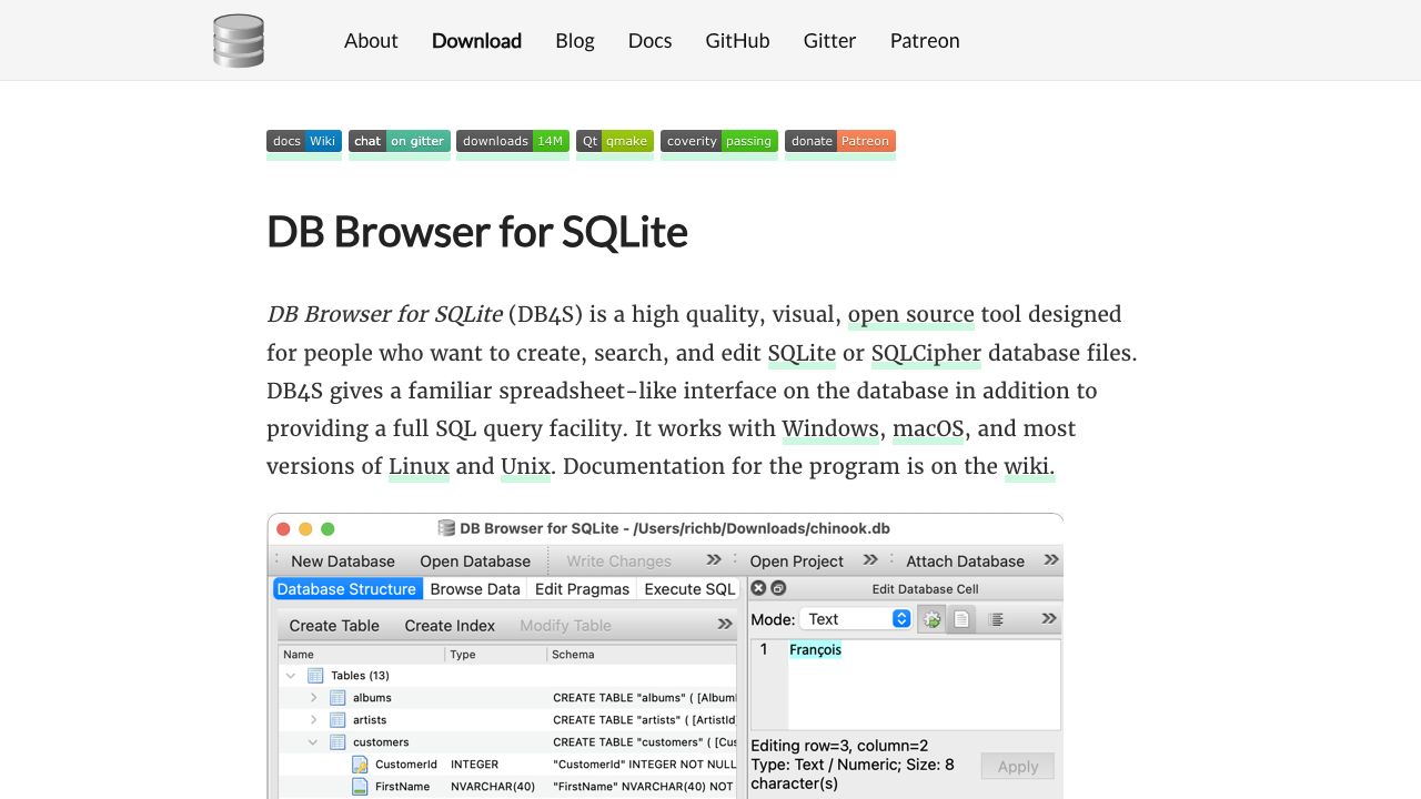 DB Browser for SQLite official website preview