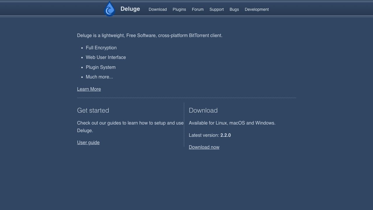 Deluge Torrent official website preview