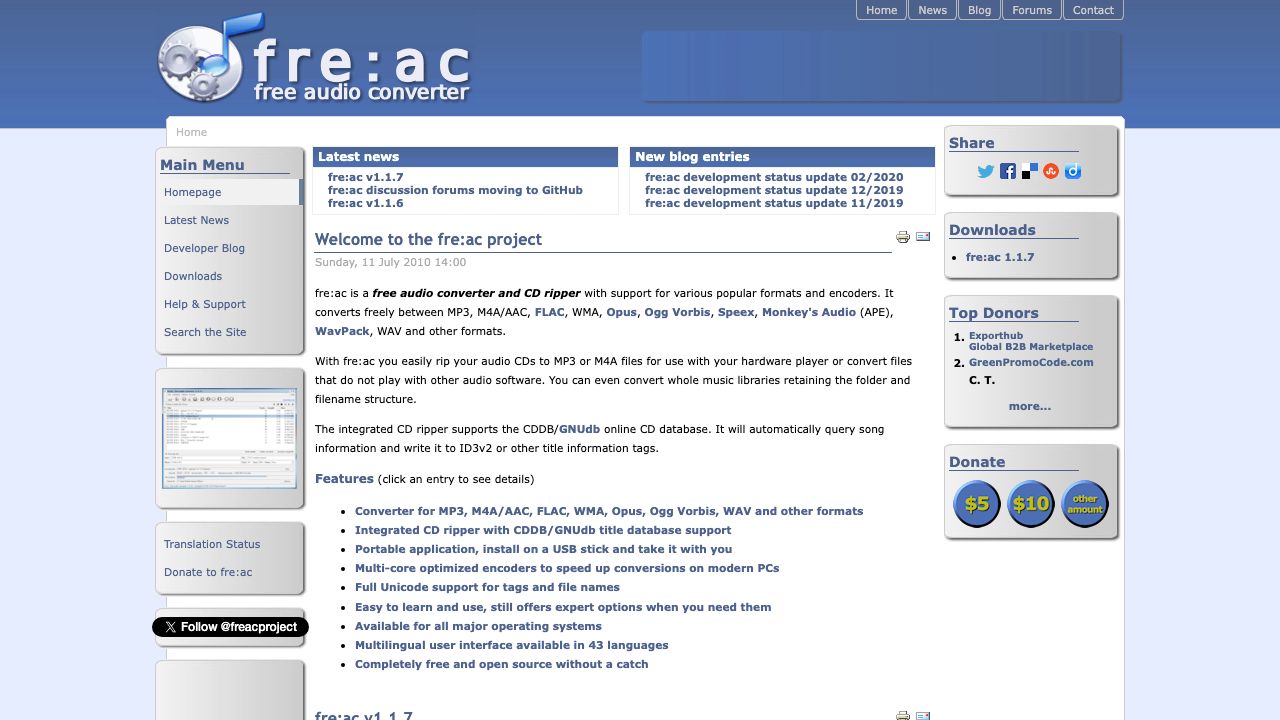 Fre:ac official website preview