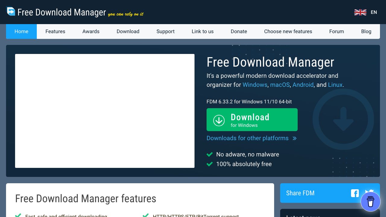 Free Download Manager official website preview