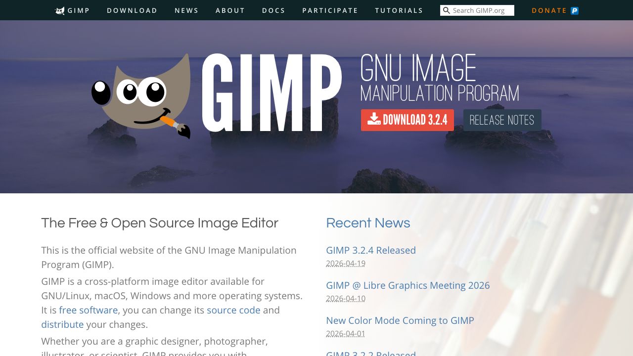GIMP official website preview