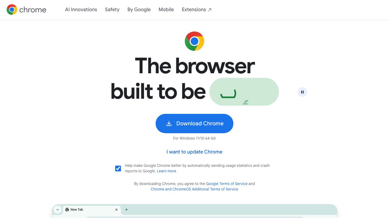 Google Chrome official website preview
