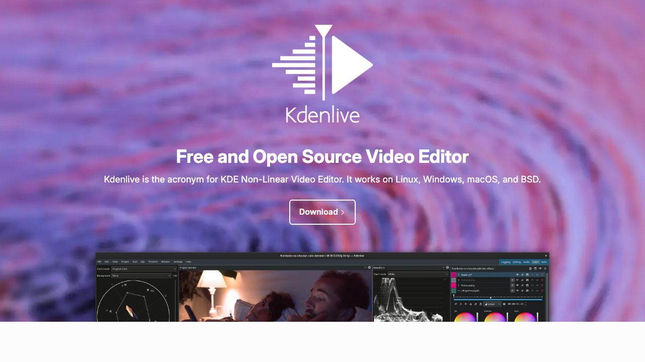 Kdenlive Video Editor official website preview