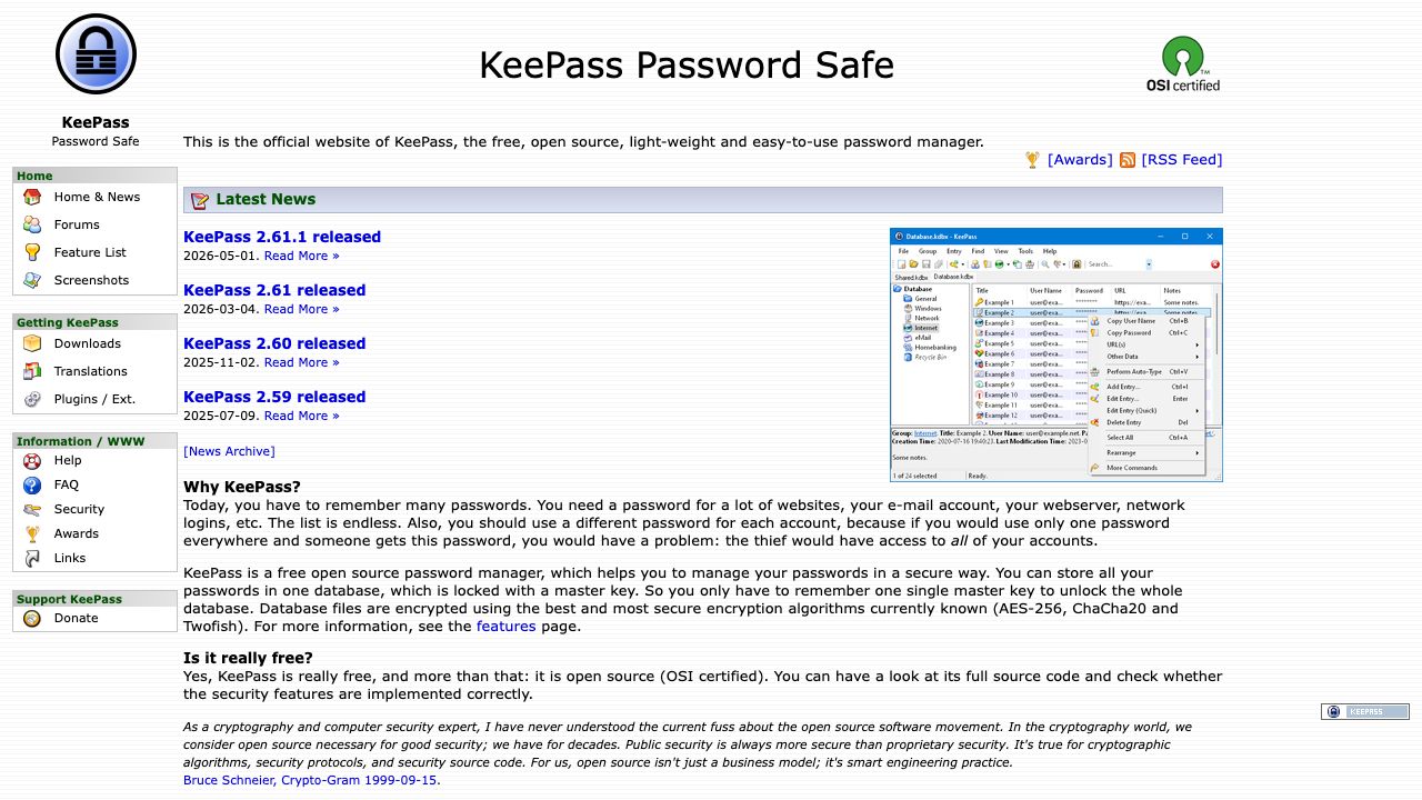 KeePass official website preview