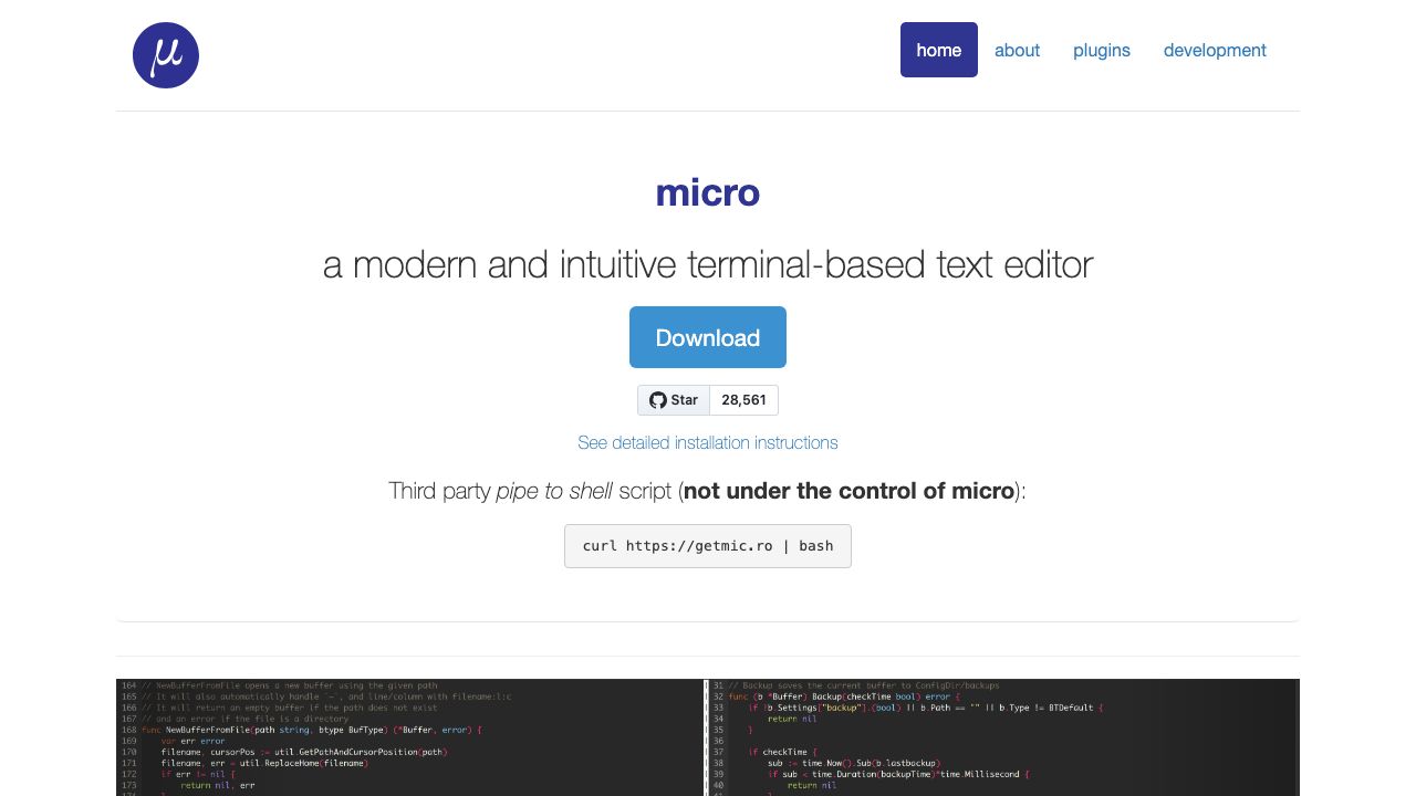 Micro Editor official website preview