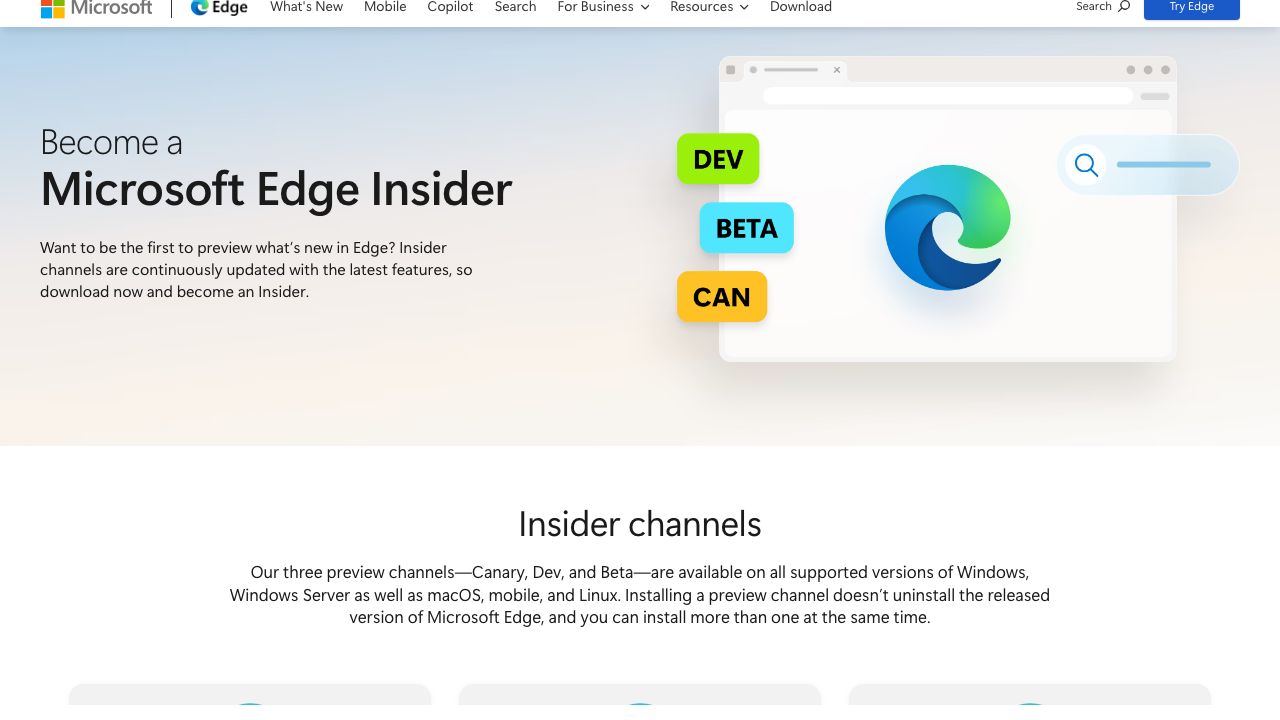 Microsoft Edge Beta official website preview