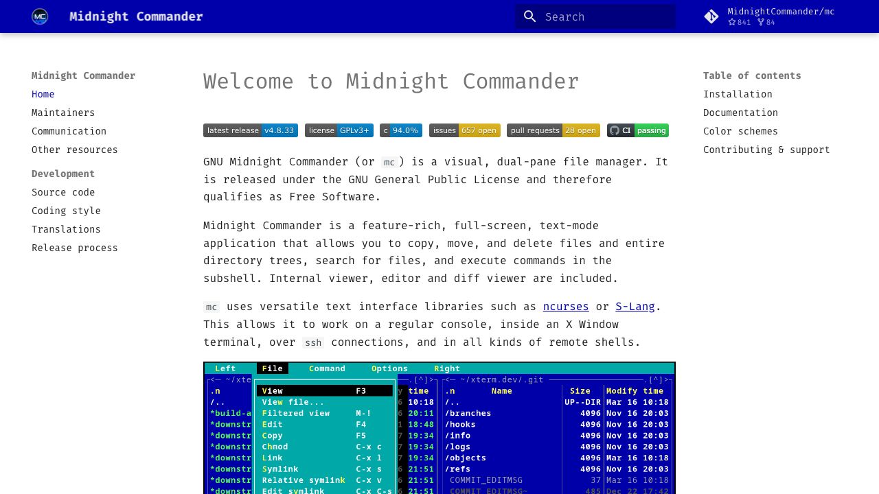 Midnight Commander official website preview