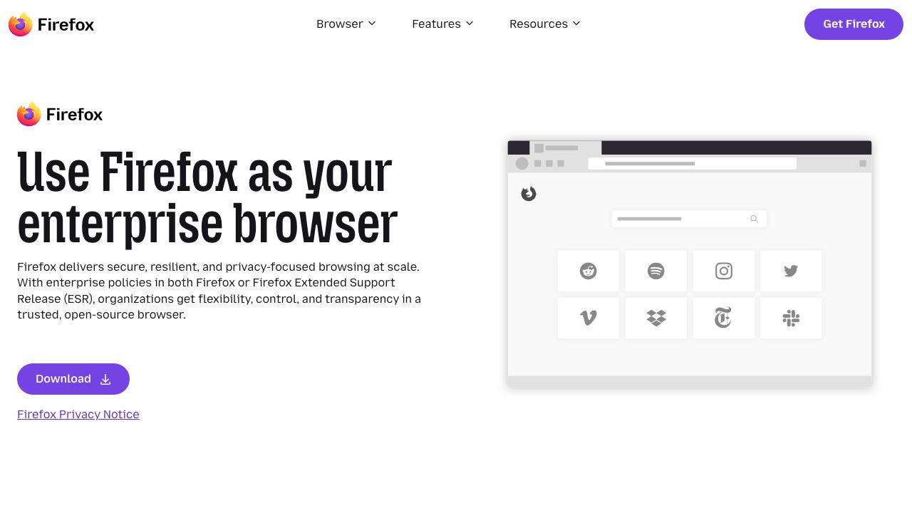 Mozilla Firefox ESR official website preview