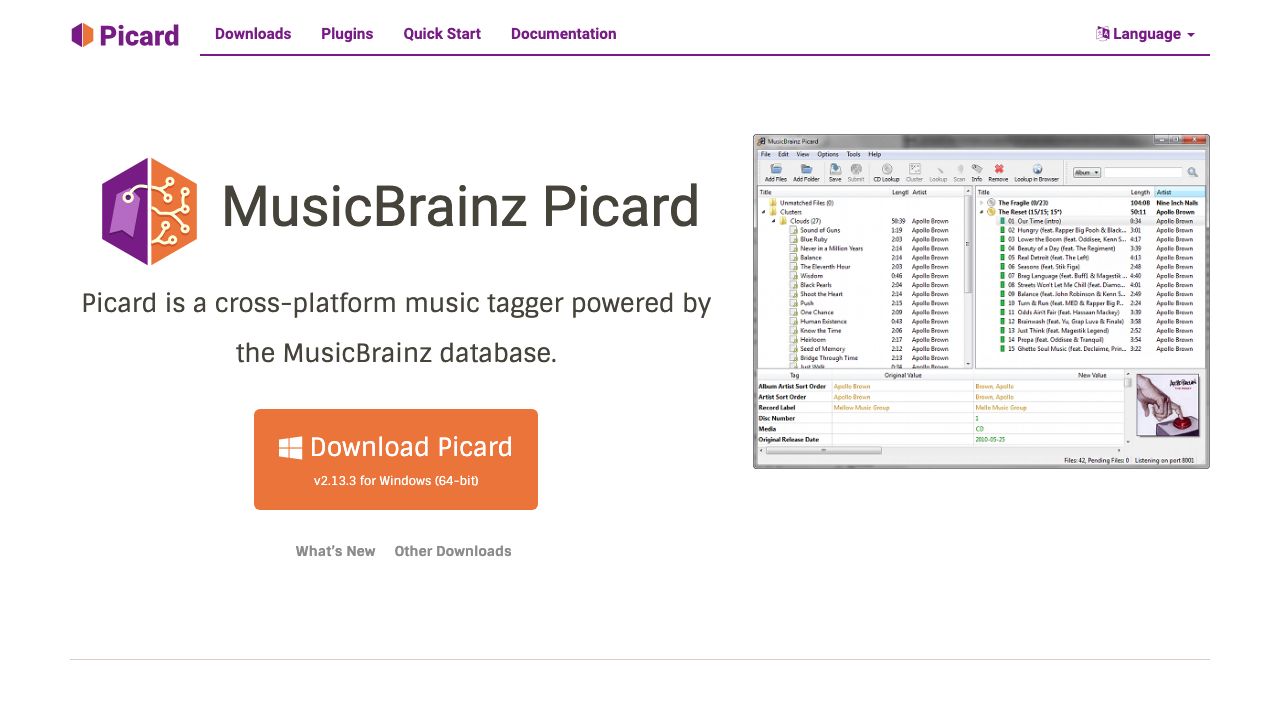 MusicBrainz Picard official website preview