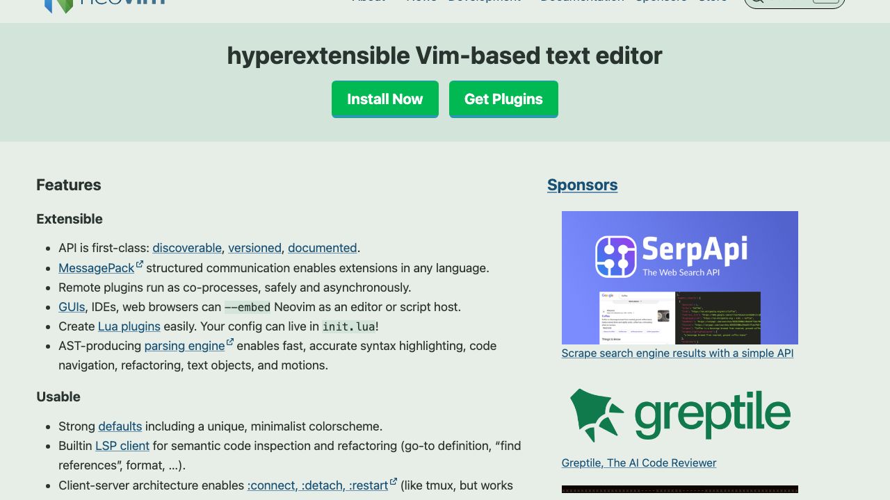 Neovim official website preview