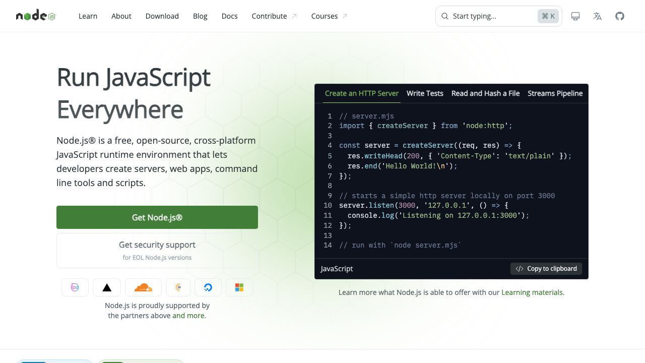 Node.js official website preview