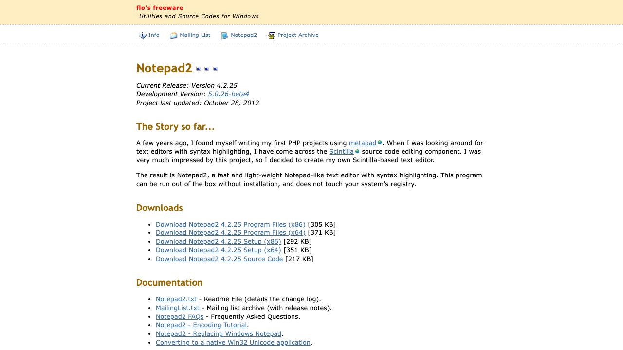 Notepad2 official website preview