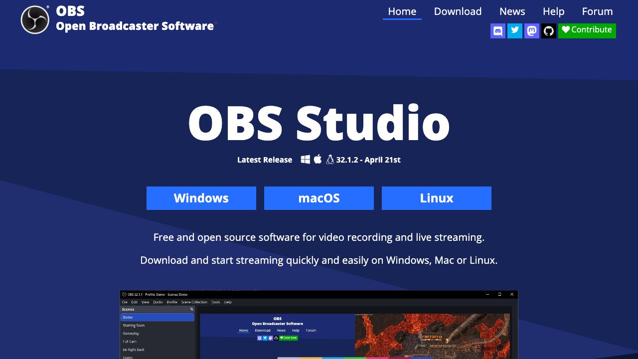 OBS Studio official website preview