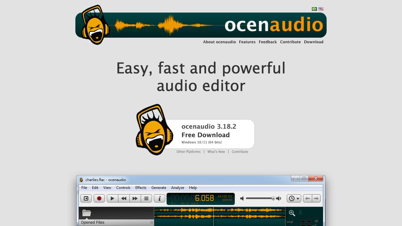 Ocenaudio official website preview