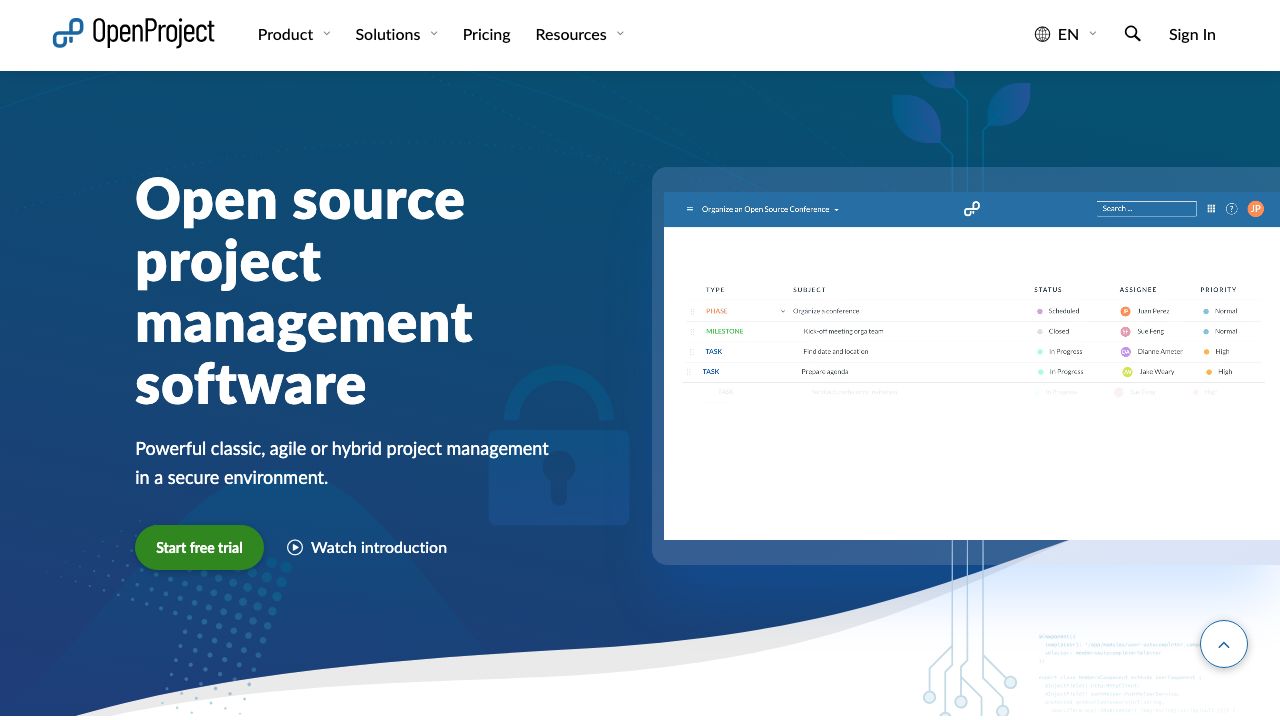 OpenProject official website preview