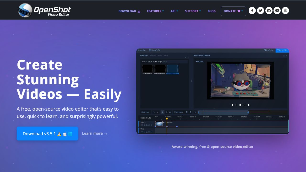 OpenShot official website preview