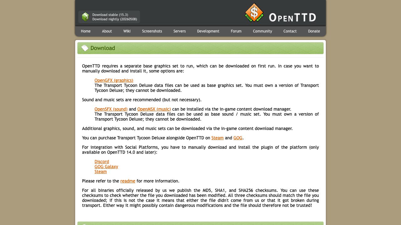 OpenTTD official website preview