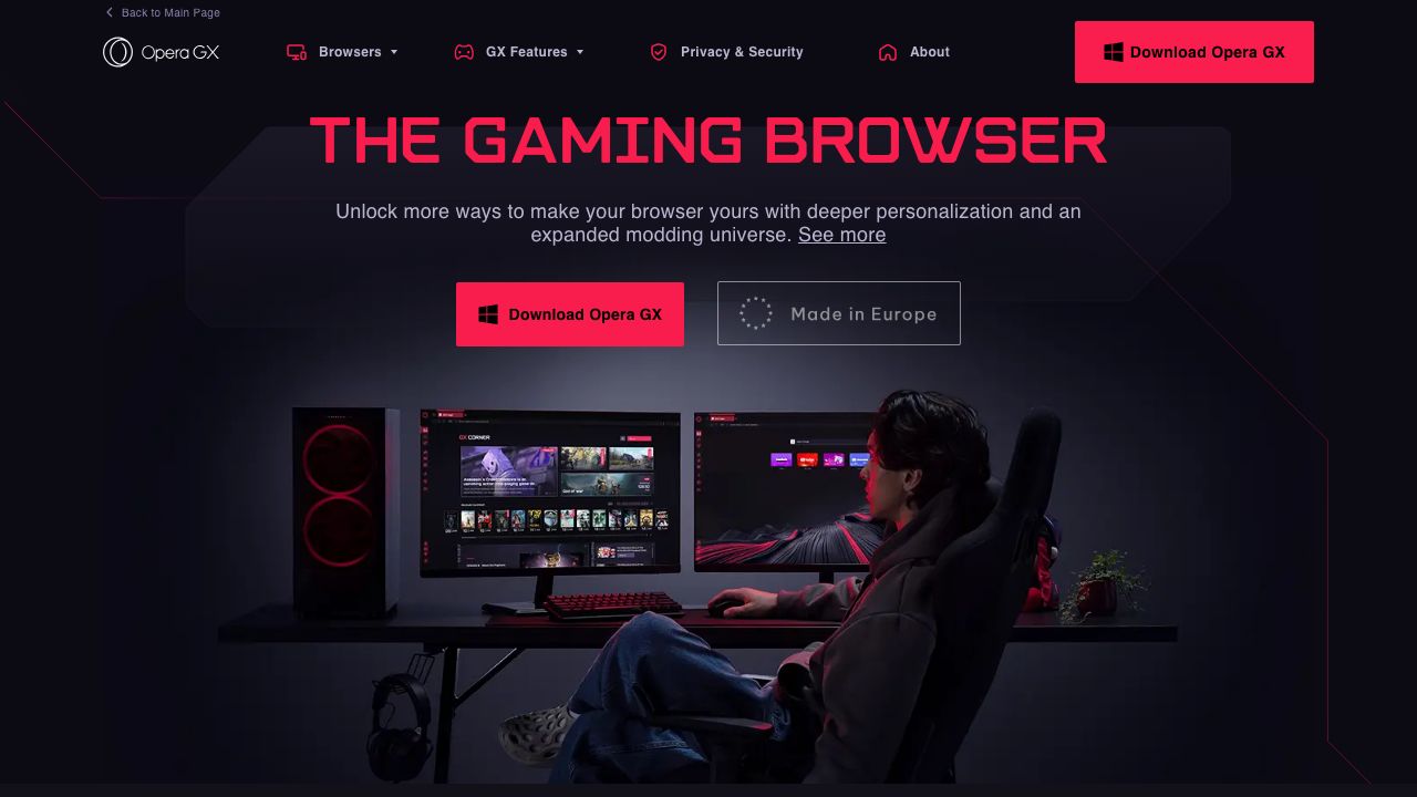Opera GX official website preview