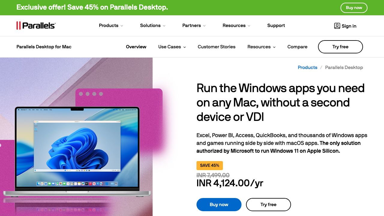 Parallels Desktop official website preview