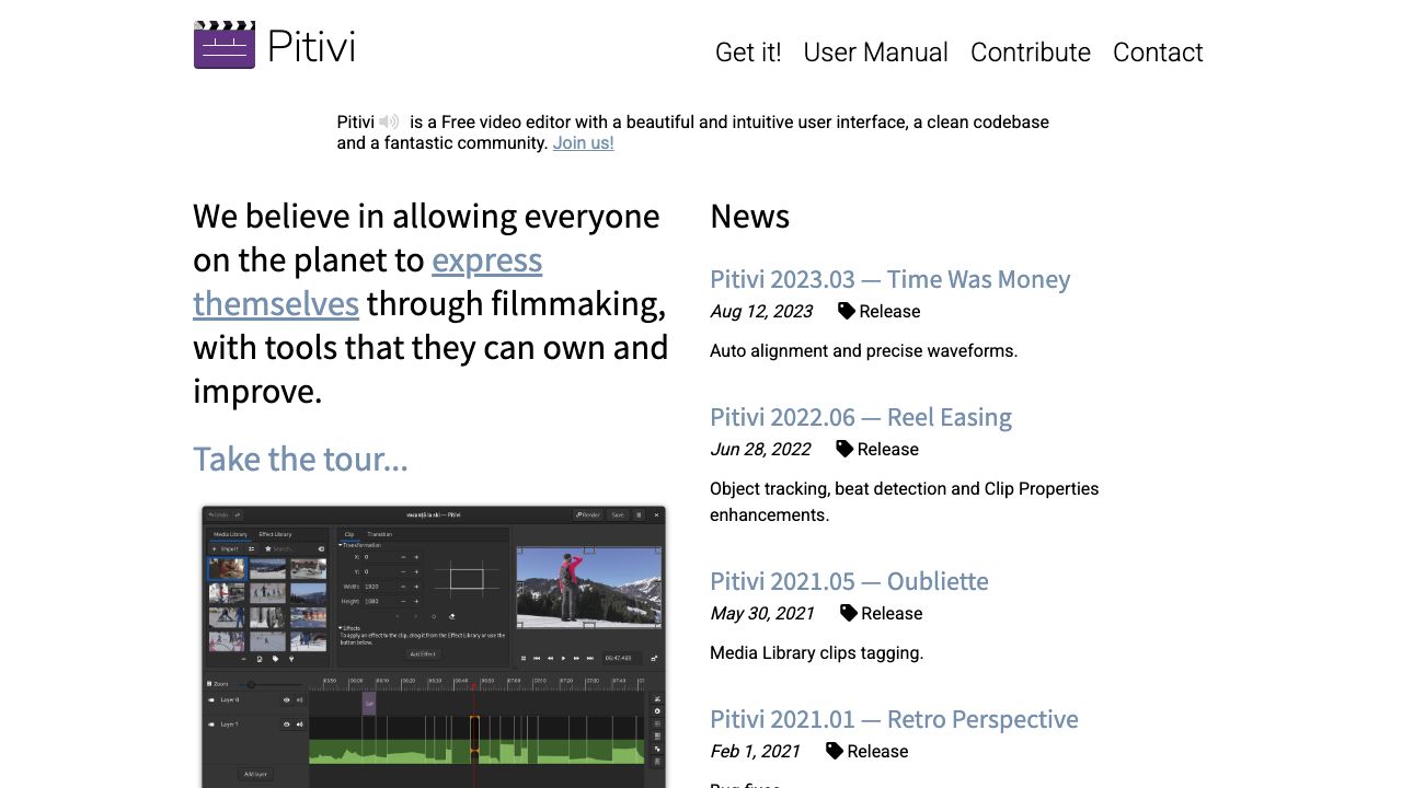 Pitivi Video Editor official website preview