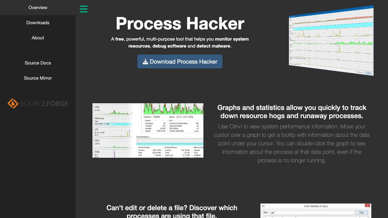 Process Hacker official website preview