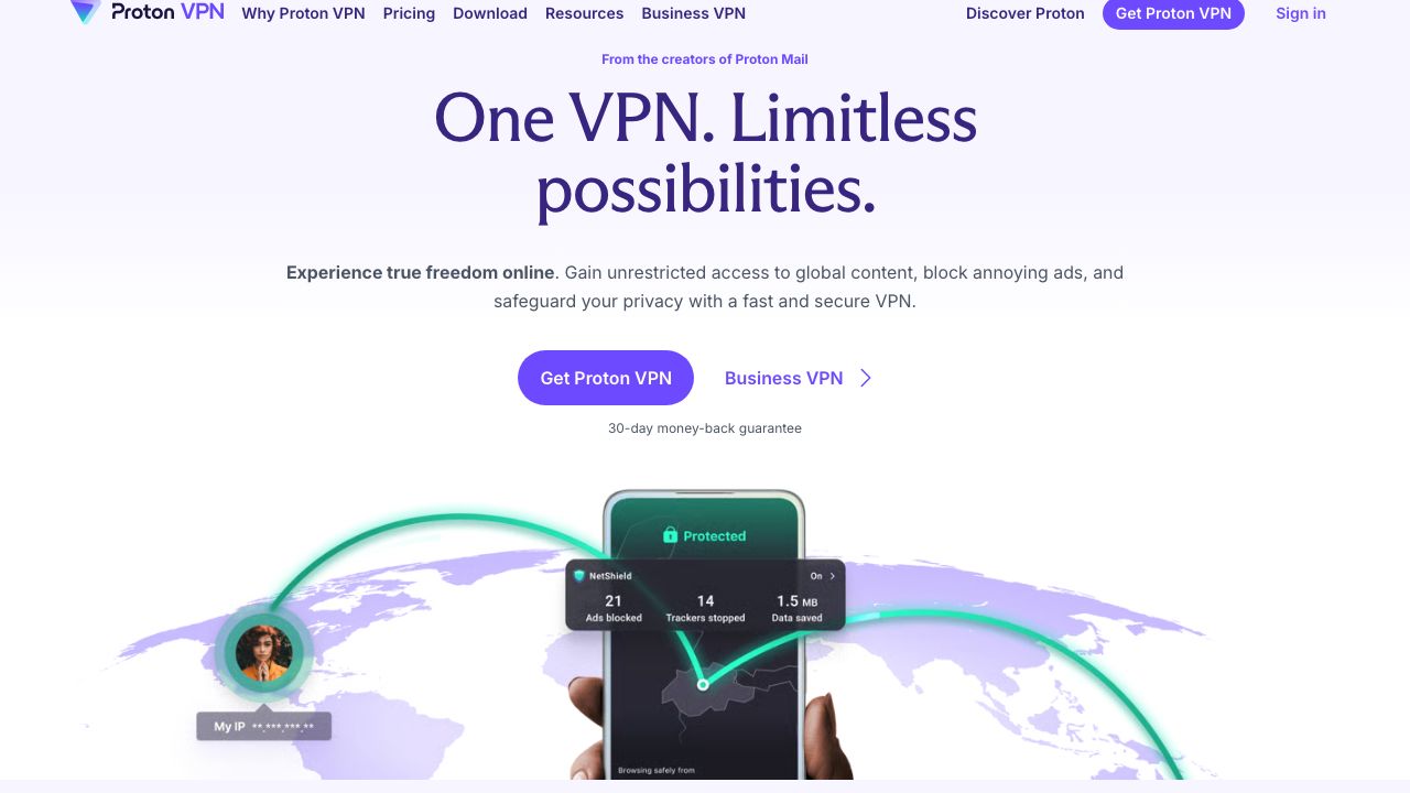 ProtonVPN official website preview