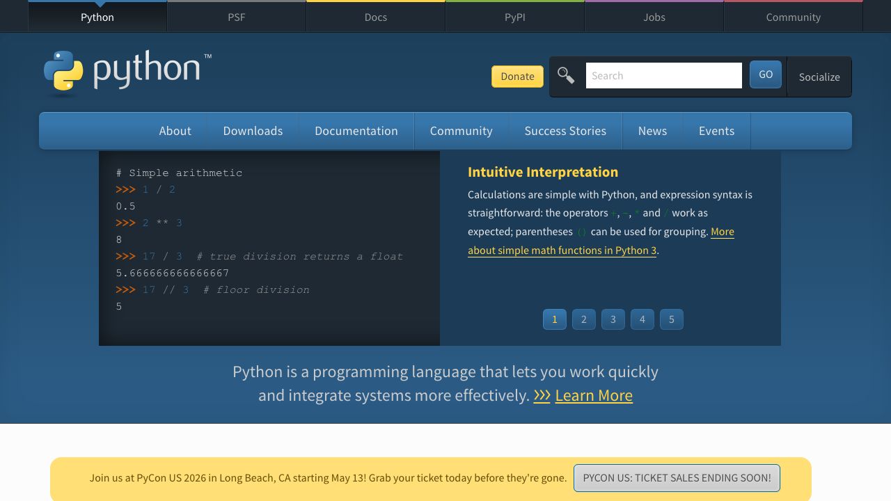 Python official website preview