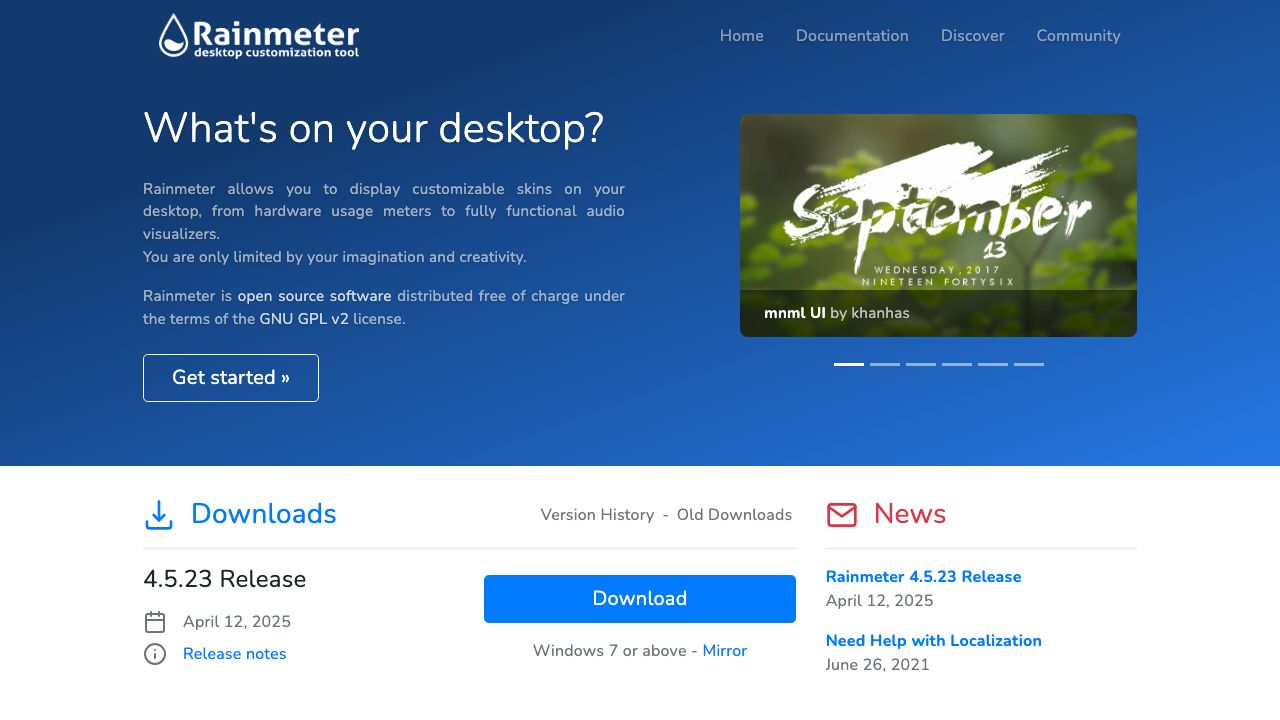 Rainmeter official website preview