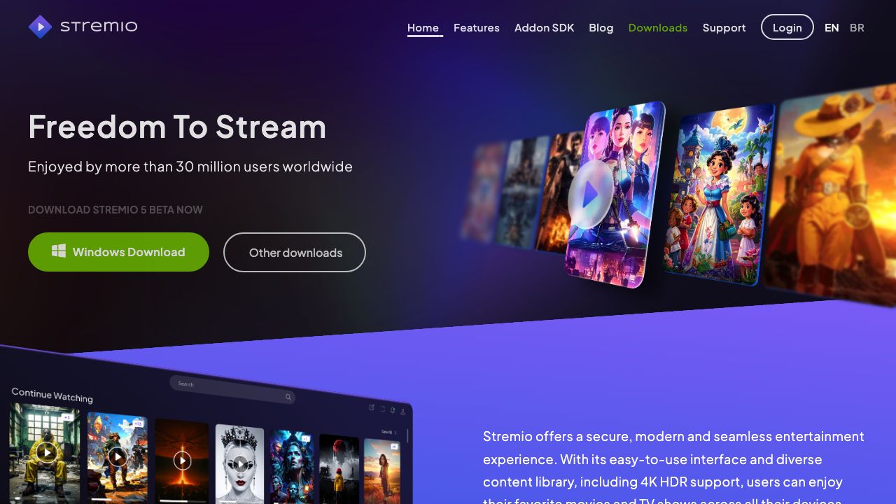 Stremio official website preview