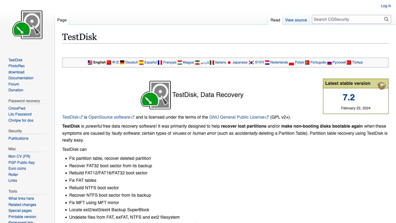 TestDisk official website preview