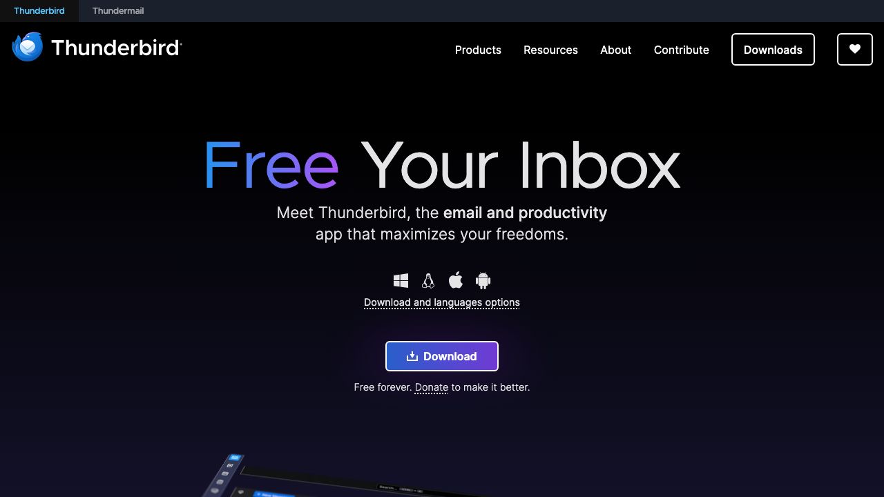 Thunderbird official website preview
