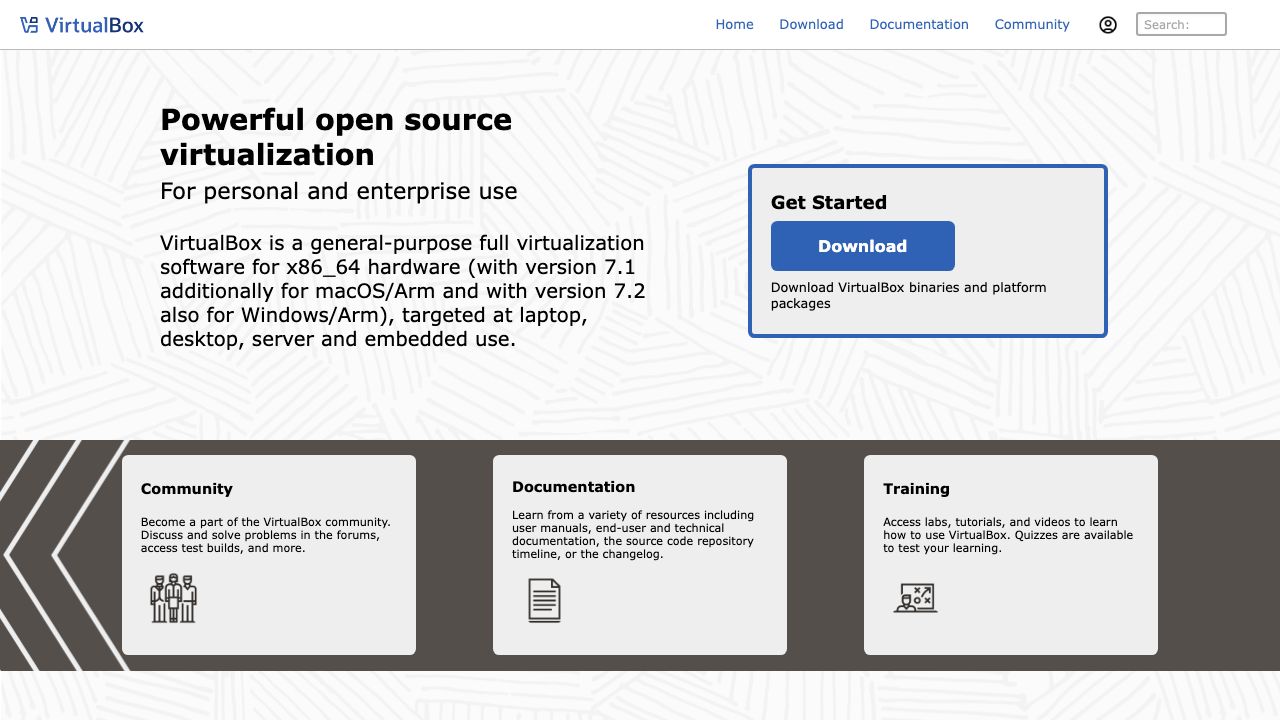 VirtualBox official website preview