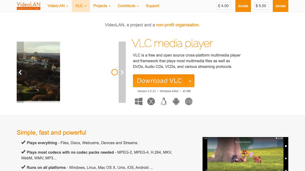 VLC Media Player official website preview