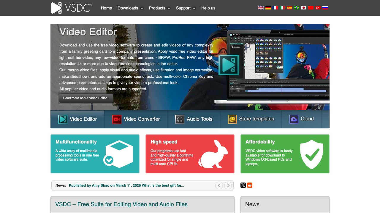 VSDC Free Video Editor official website preview