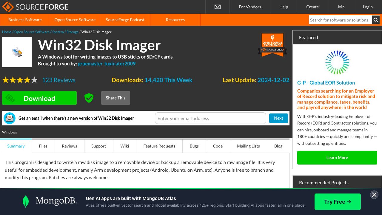 Win32 Disk Imager official website preview