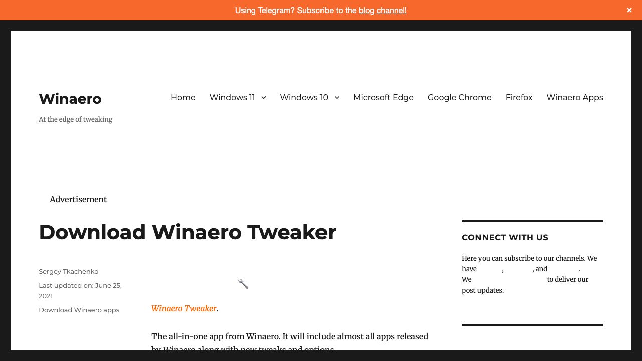Winaero Tweaker official website preview