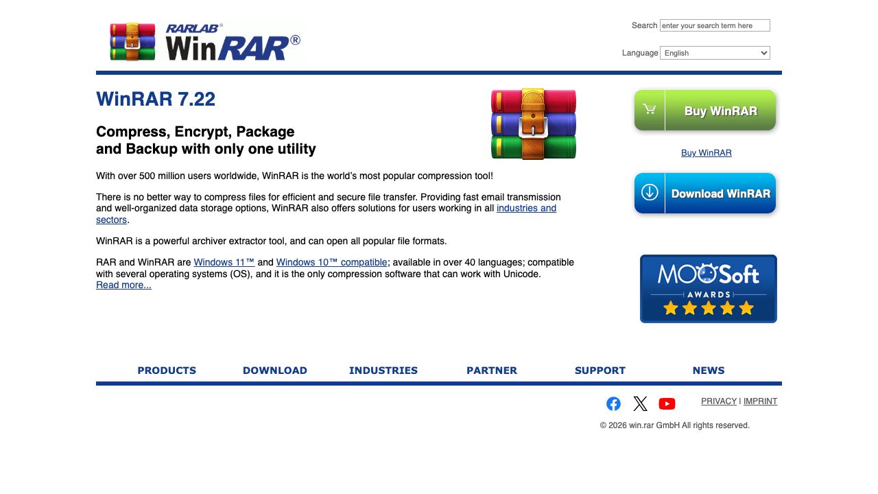 WinRAR official website preview