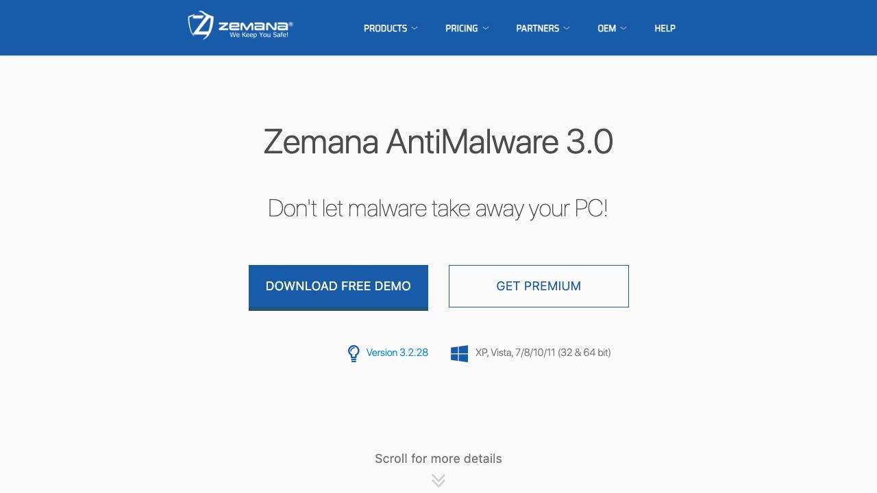 Zemana AntiMalware official website preview